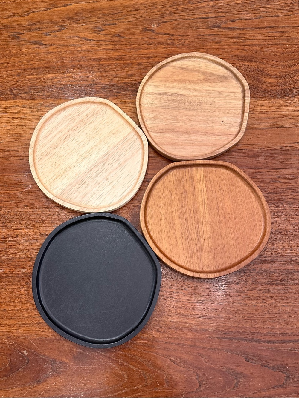 NWT Crate & Barrel Byhring Mixed Wood Appetizer Plates, Set of 4